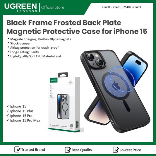 Black Frame Frosted Back Plate Magnetic Protective Case For Iphone 15 Ugreen - 25400