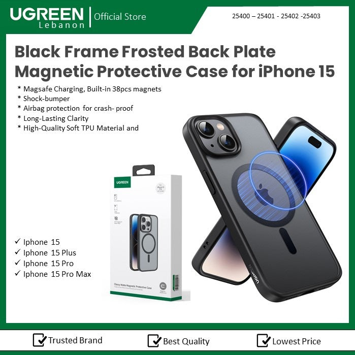 Black Frame Frosted Back Plate Magnetic Protective Case For Iphone 15 Plus Ugreen - 25401