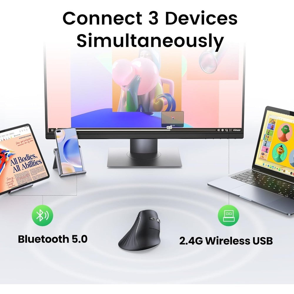 Ugreen, Vertical Design, 4000 Dpi Silent Bluetooth & Wireless Mouse Ugreen Mu008 - 25444