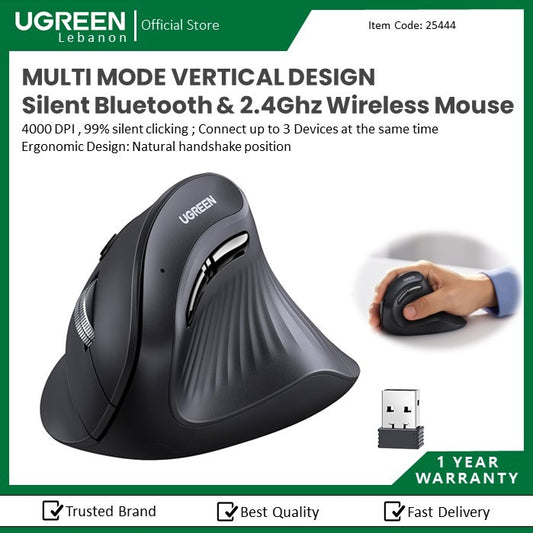 Ugreen, Vertical Design, 4000 Dpi Silent Bluetooth & Wireless Mouse Ugreen Mu008 - 25444