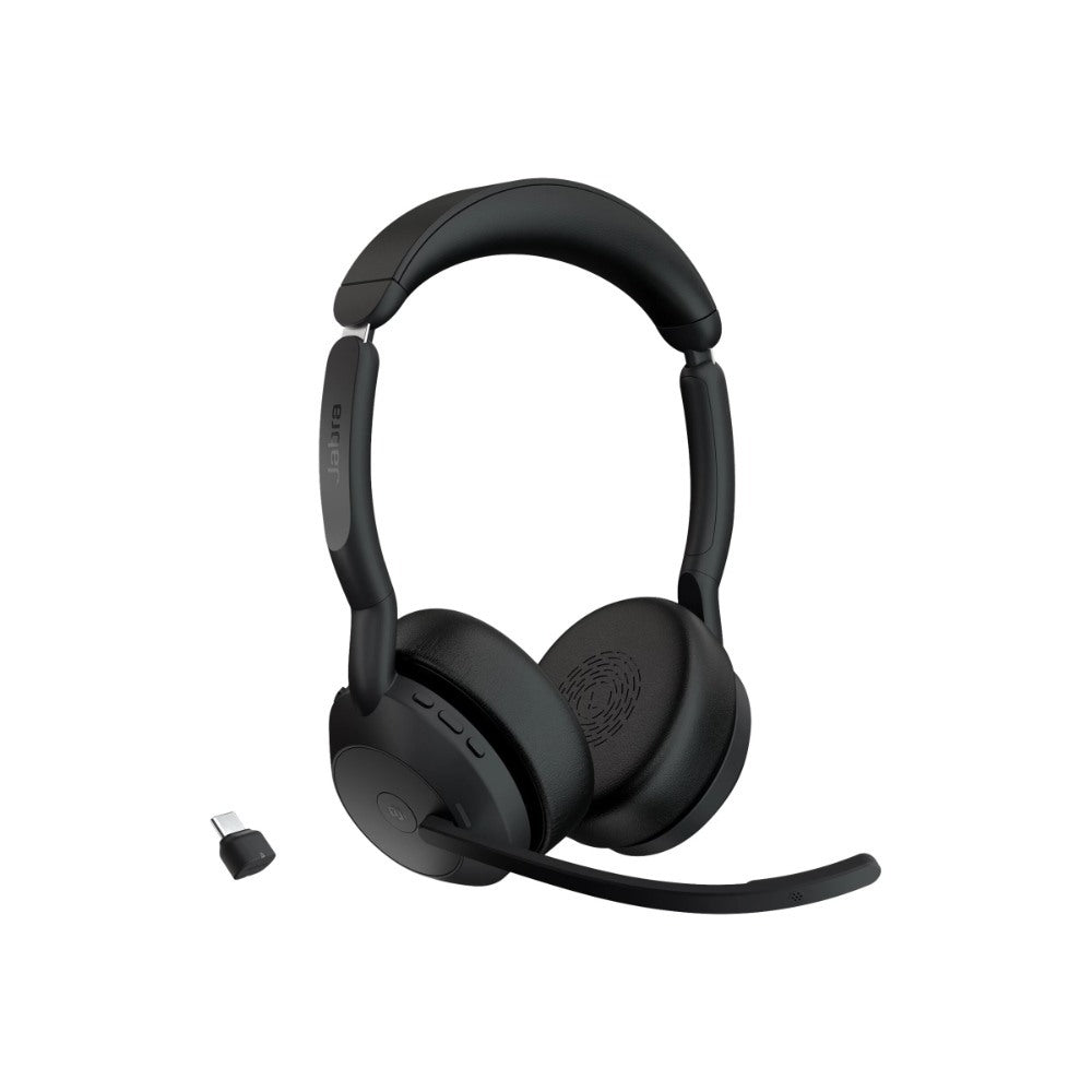 Jabra, Evolve2 55 MS Stereo Wireless Professional Headset With Advanced Active Noise Cancellation + Link 380c Wireless Dongle - Features AirComfort Technology, Noise-Cancelling Mics & Active Noise Cancellation - MS Teams Certified, Works with Other Platfo