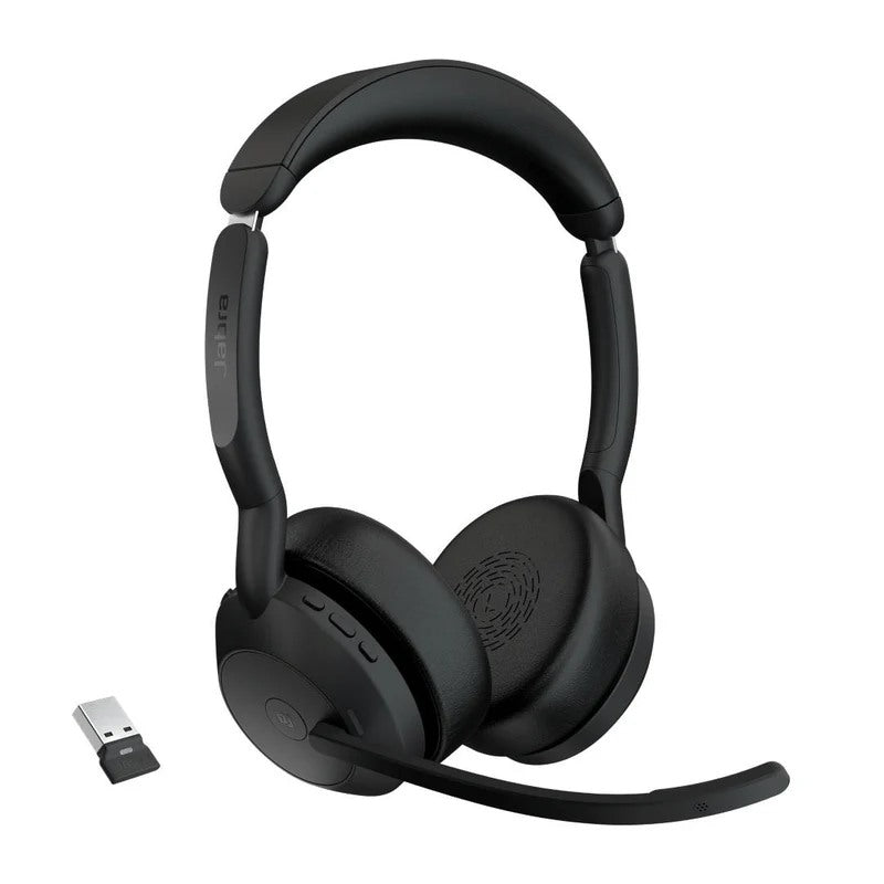 Jabra, Evolve2 55  MS Stereo Wireless Professional Headset With Active Noise Cancellation + Link 380a Wireless Dongle - Features AirComfort Technology, Noise-Cancelling Mics & Active Noise Cancellation - MS Teams Certified, Works with Other Platforms - Bl