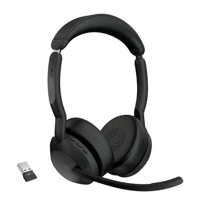 Jabra, Evolve2 55  MS Stereo Wireless Professional Headset With Active Noise Cancellation + Link 380a Wireless Dongle - Features AirComfort Technology, Noise-Cancelling Mics & Active Noise Cancellation - MS Teams Certified, Works with Other Platforms - Bl