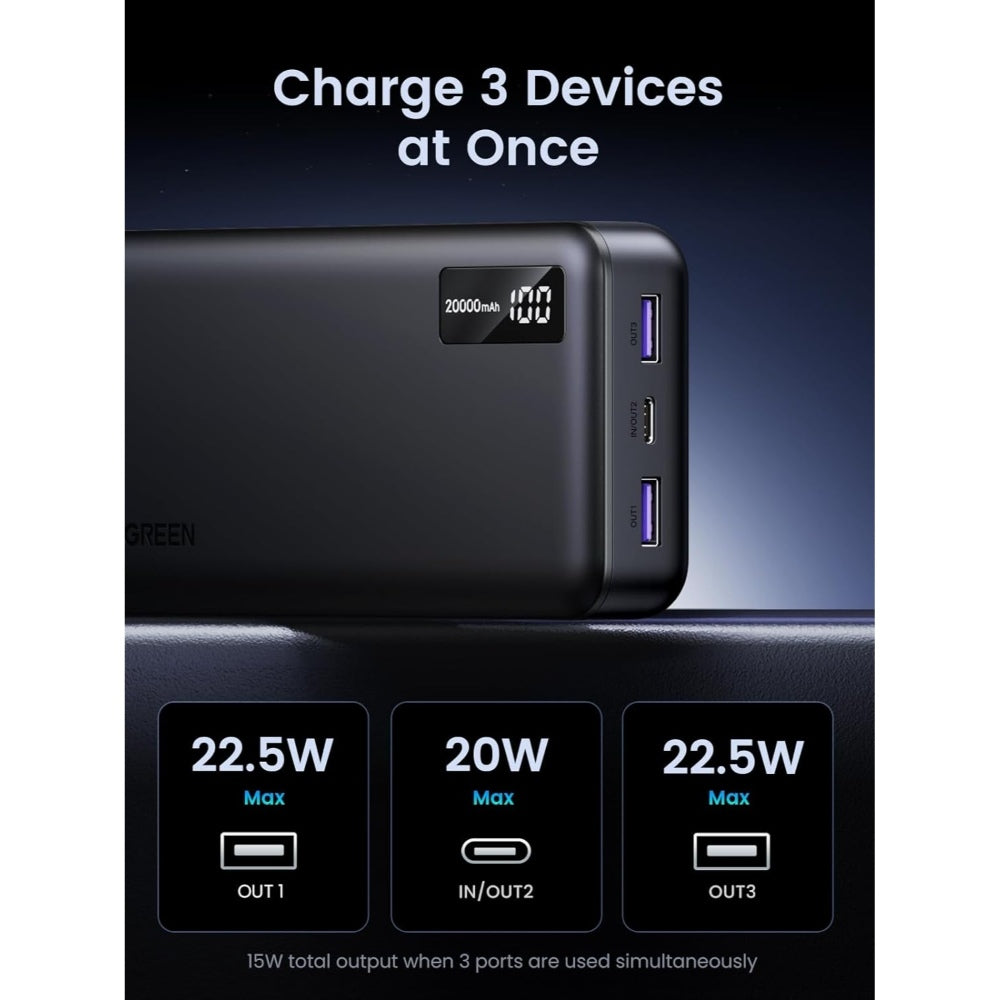 Ugreen, 22.5W Portable Charger Usb C Input&Output Pd 3.0 Fast Charging Battery Pack With Digital Display Pb312 - 25683