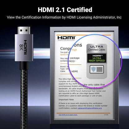 Ugreen, Certified 8K Hdmi 2.1 To Hdmi Cable Braided Up To 244Hz, Aluminum Case + Braided Nylon Cable Hd171 - 25908 - 25911