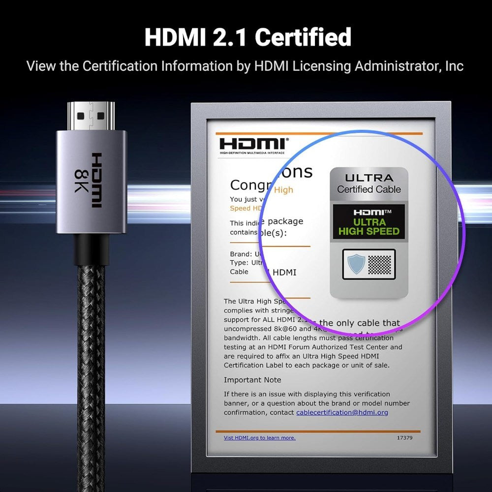 Ugreen, Certified 8K Hdmi 2.1 To Hdmi Cable Braided Up To 244Hz, Aluminum Case + Braided Nylon Cable Hd171 - 25908 - 25911
