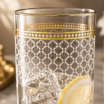 Karaca Block 6-Piece Soft Drink Glass Set | Elegant Gold & White Design, 153.09.01.8426