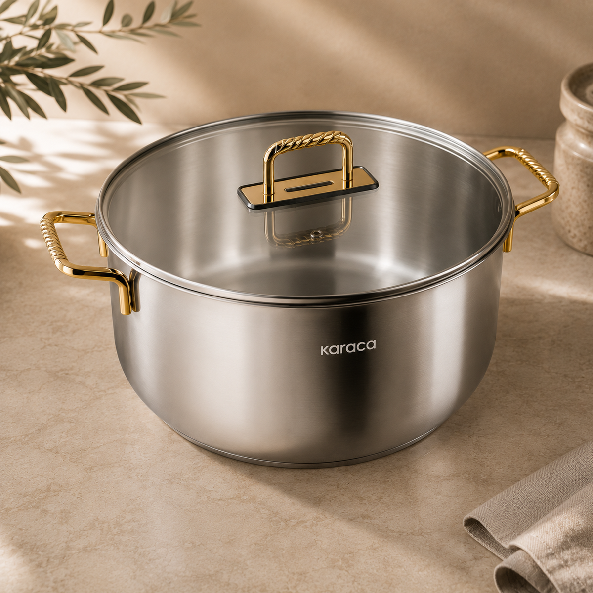 Karaca Gold Elegance 34 cm Stainless Steel Pot, 8683650326052