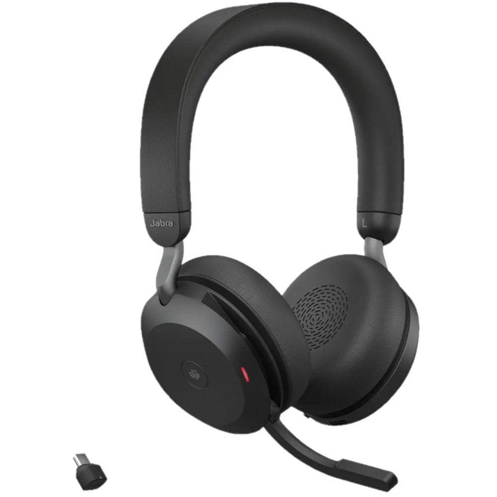 Jabra, Evolve2 75 MS Stereo Black  On-Ear Professional wireless PC Headset With Advanced Active Noise Cancellation + Link 380c Wireless Dongle, with 8-Microphone Technology - Dual Foam Stereo Headphones, MS Teams-compatibility