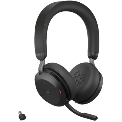 Jabra, Evolve2 75 MS Stereo Black  On-Ear Professional wireless PC Headset With Advanced Active Noise Cancellation + Link 380c Wireless Dongle, with 8-Microphone Technology - Dual Foam Stereo Headphones, MS Teams-compatibility