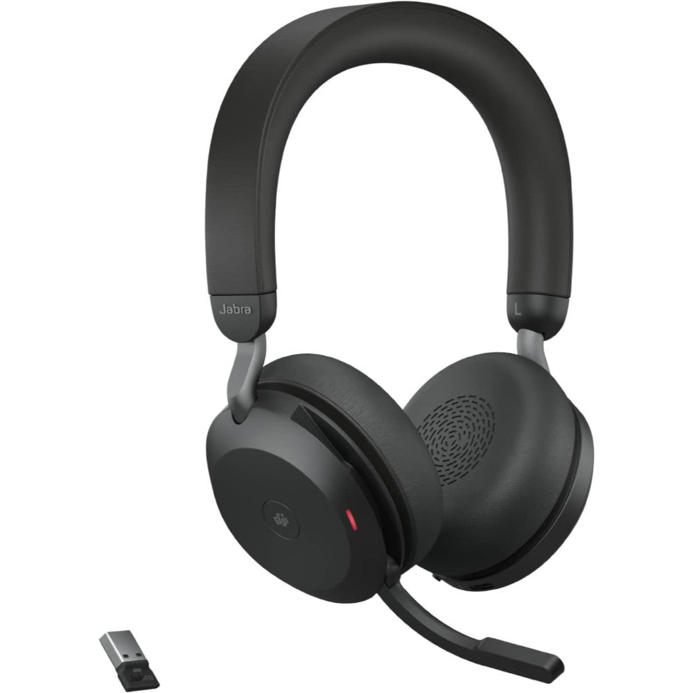 Jabra, Evolve2 75 MS Stereo Black On-Ear Professional wireless PC Headset With Advanced Active Noise Cancellation + Link 380a Wireless Dongle, with 8-Microphone Technology - Dual Foam Stereo Headphones, MS Teams-compatibility