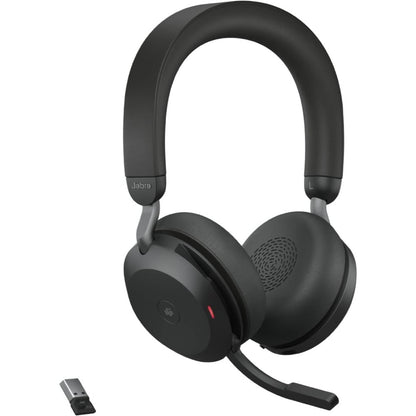 Jabra, Evolve2 75 MS Stereo Black On-Ear Professional wireless PC Headset With Advanced Active Noise Cancellation + Link 380a Wireless Dongle, with 8-Microphone Technology - Dual Foam Stereo Headphones, MS Teams-compatibility