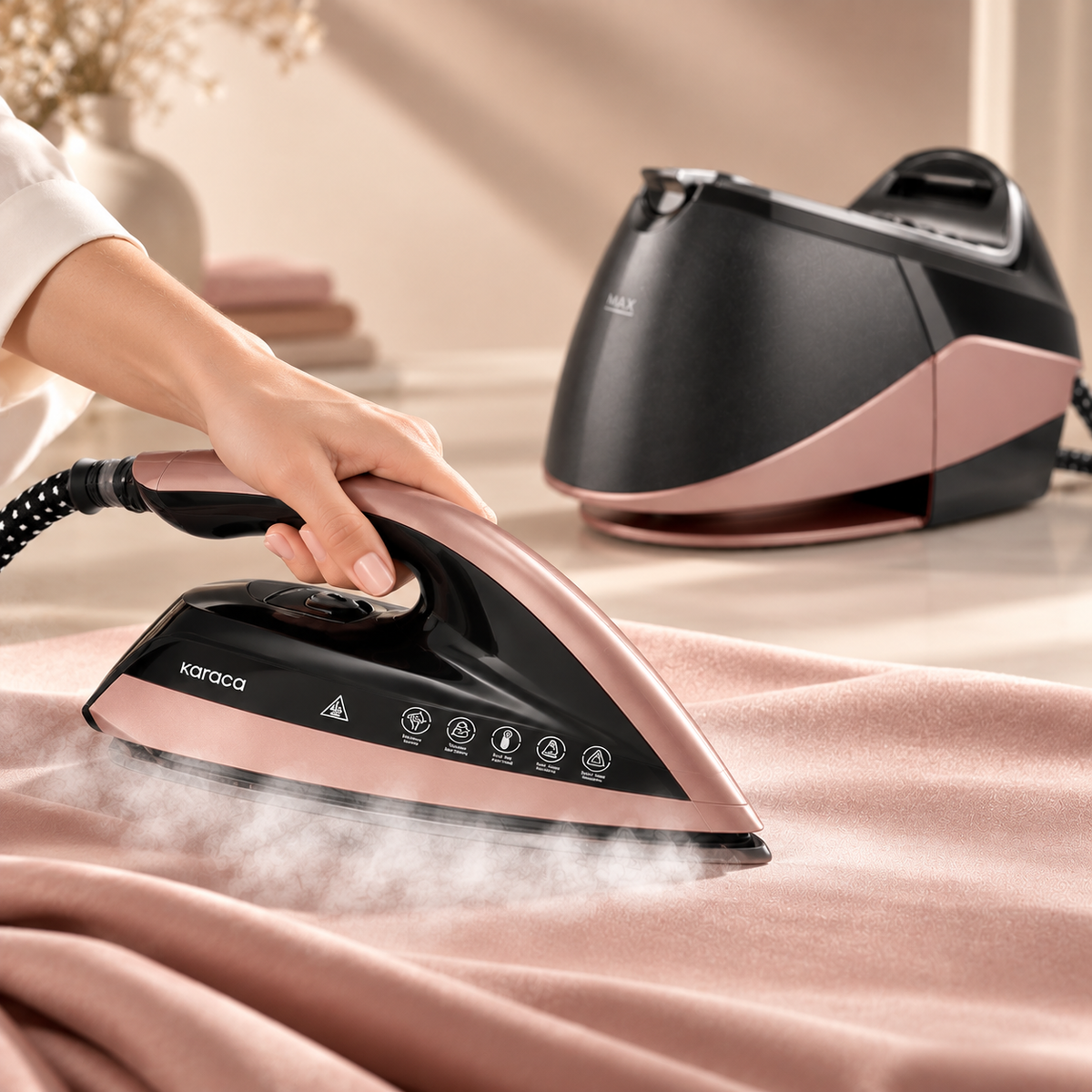 Karaca Suction Cup Smart Touch Steam Iron – Rosegold, 7883