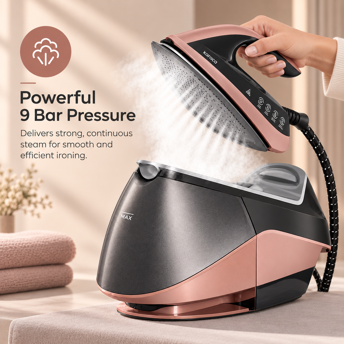 Karaca Suction Cup Smart Touch Steam Iron – Rosegold, 7883