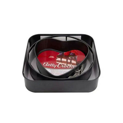 Betty Crocker Non-Stick Baking Shaped Springform Pan Set Of 3 Pieces & Removable Bottom 22cm - 26cm - 28cm, Durable Materials, Easy To Clean [Grey], BC1054