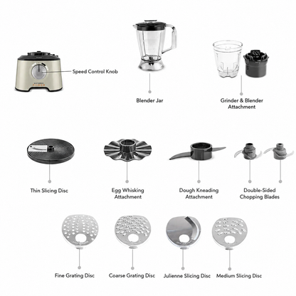 Karaca Mastermaid Power Multifunctional 10 in 1 Food Processor 2000W, Galaxy Grey, 153.03.06.6570