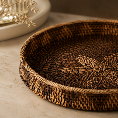 Karaca Home Antique Bohemian Rattan Tray 40 cm, 300.21.02.0116