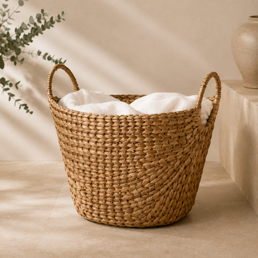 Karaca Home Lora Boho Style Wicker Oval Basket with Handles 40 cm, 300.21.02.0121