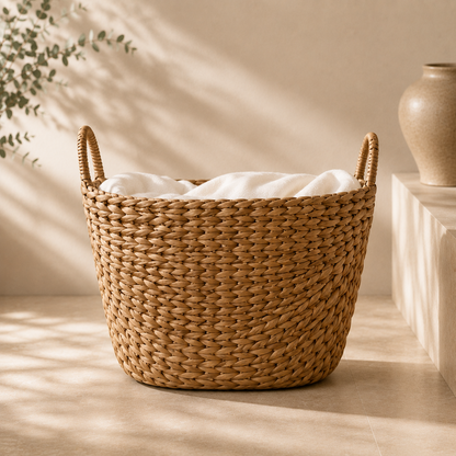 Karaca Home Lora Boho Style Wicker Oval Basket with Handles 40 cm, 300.21.02.0121