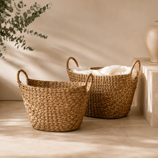 Karaca Home Lora Boho Style Wicker Oval Basket with Handles 40 cm, 300.21.02.0121