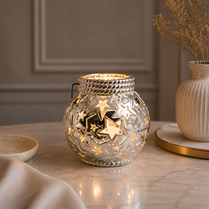 Karaca Home Star Ceramic Silver Candle Holder, 300.21.02.0358