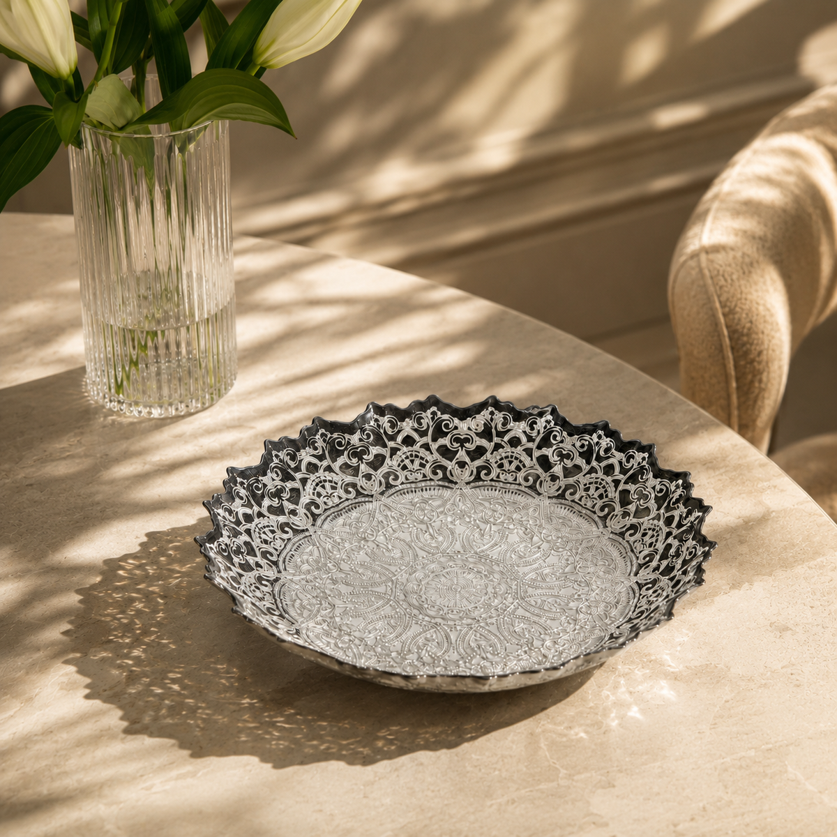 Karaca Home Kashida Silver Decorative Plate 34 cm, 300.22.02.0439