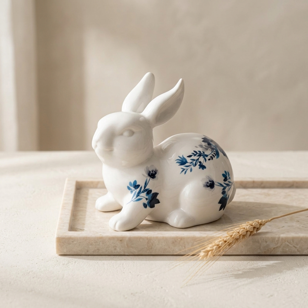 Karaca Home Bunny Run Decorative Object - Blue & White, 300.23.01.0372