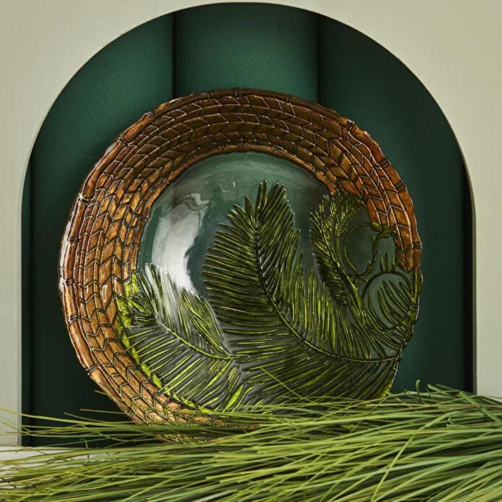 Karaca Home Hawaii Glass Decorative Plate 33 cm – Palm Leaf Design, 300.22.02.0434