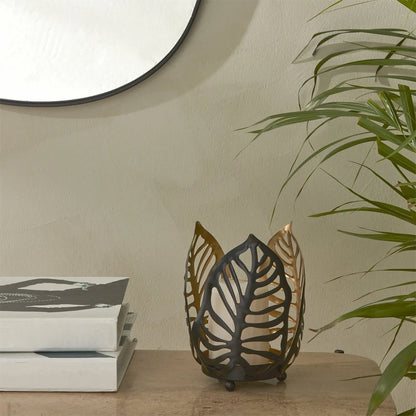 Karaca Home Timber Candle Holder 12 cm - Black Leaf Design, 300.23.01.0322