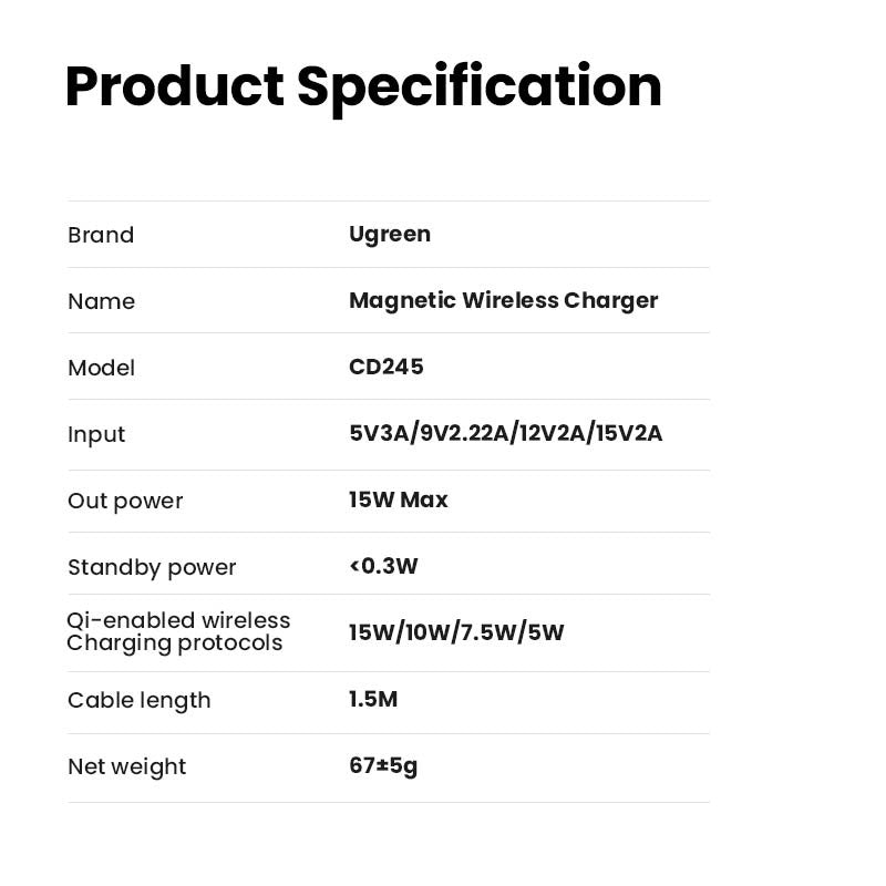 Ugreen, 15W Magnetic Wireless Charger Ugreen Cd245 - 30233