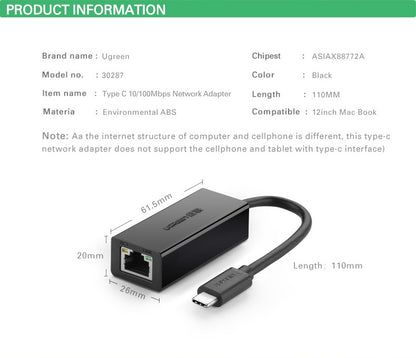 Ugreen, Usb-C To Ethernet Adapter Ugreen 30287