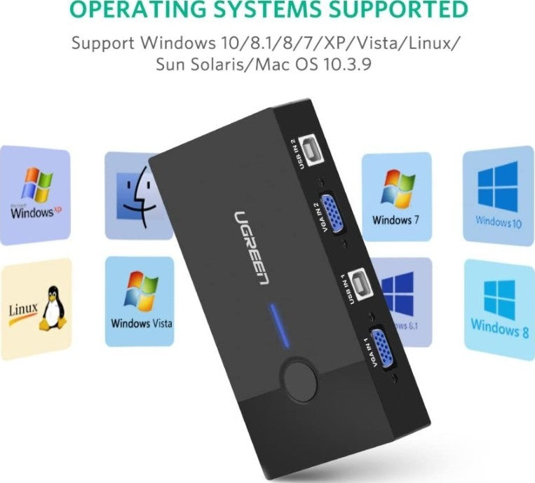 Ugreen, Kvm Switch Box Vga & 2 Port Usb, Full Hd Ugreen 30357