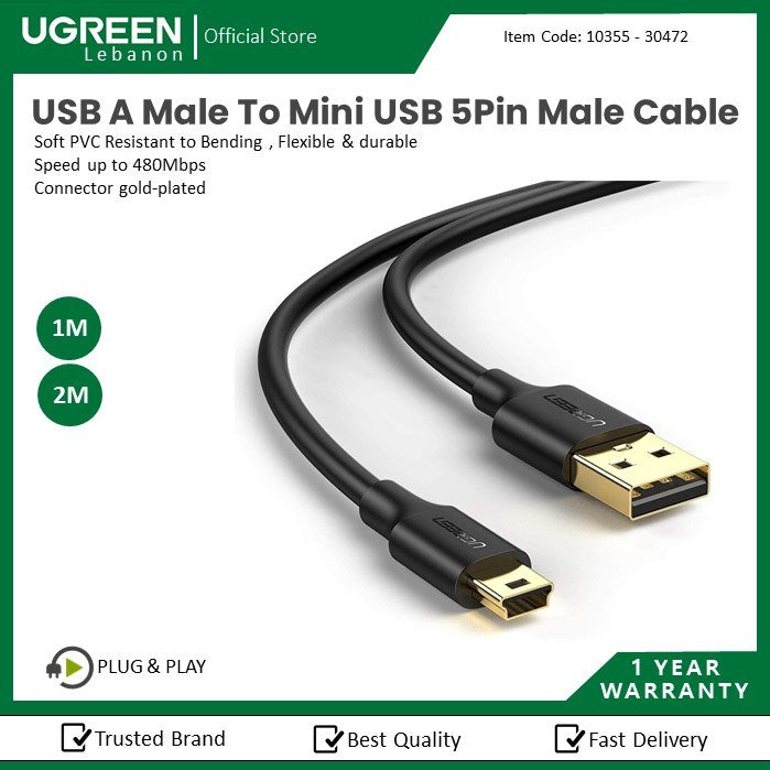 Ugreen, Usb 2.0 A Male To Mini Usb 5Pin Male Cable Ugreen Us132 - 10355 - 30472