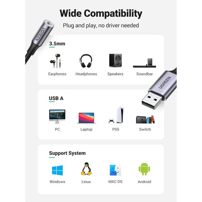 Ugreen, Usb Sound Card, Usb To 3.5Mm Female Jack Audio Adapter Ugreen Cm477 - 30757
