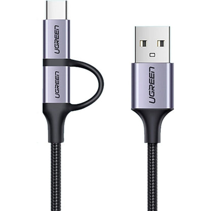 Ugreen, Usb To Micro Usb + Usb-C 5V/3A Fast Charge & Data Cable - Nylon Braided & Aluminum Body Ugreen Us177 - 30875