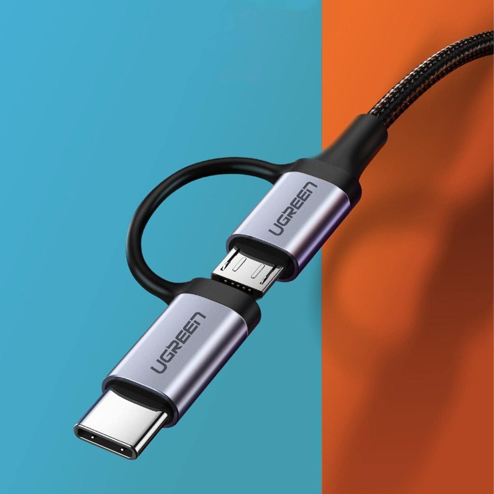 Ugreen, Usb To Micro Usb + Usb-C 5V/3A Fast Charge & Data Cable - Nylon Braided & Aluminum Body Ugreen Us177 - 30875