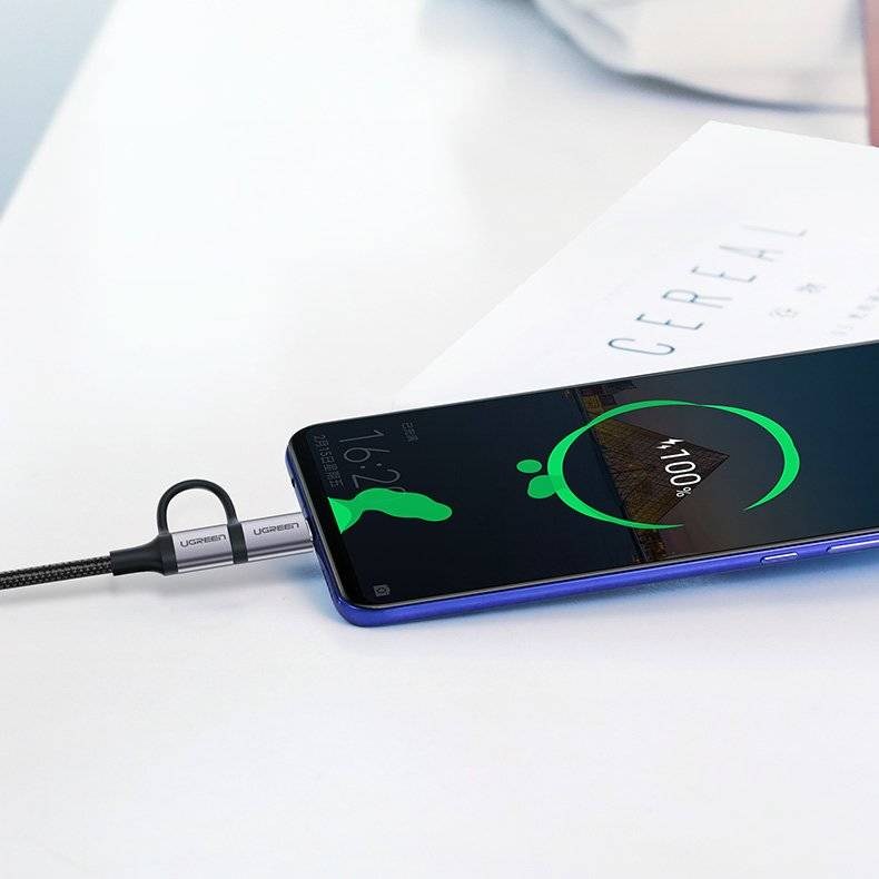 Ugreen, Usb To Micro Usb + Usb-C 5V/3A Fast Charge & Data Cable - Nylon Braided & Aluminum Body Ugreen Us177 - 30875