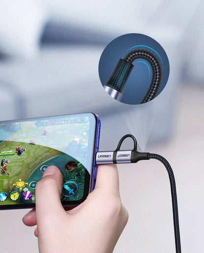 Ugreen, Usb To Micro Usb + Usb-C 5V/3A Fast Charge & Data Cable - Nylon Braided & Aluminum Body Ugreen Us177 - 30875