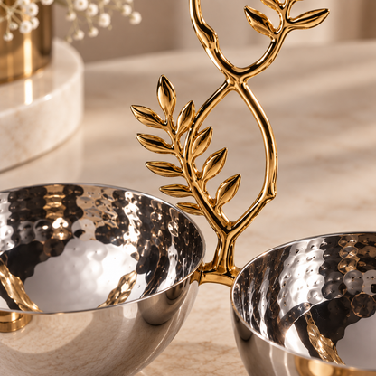 Karaca New Year Carmenta Set of 2 Snack Bowls – Silver/Gold Accent, 153.09.01.9470