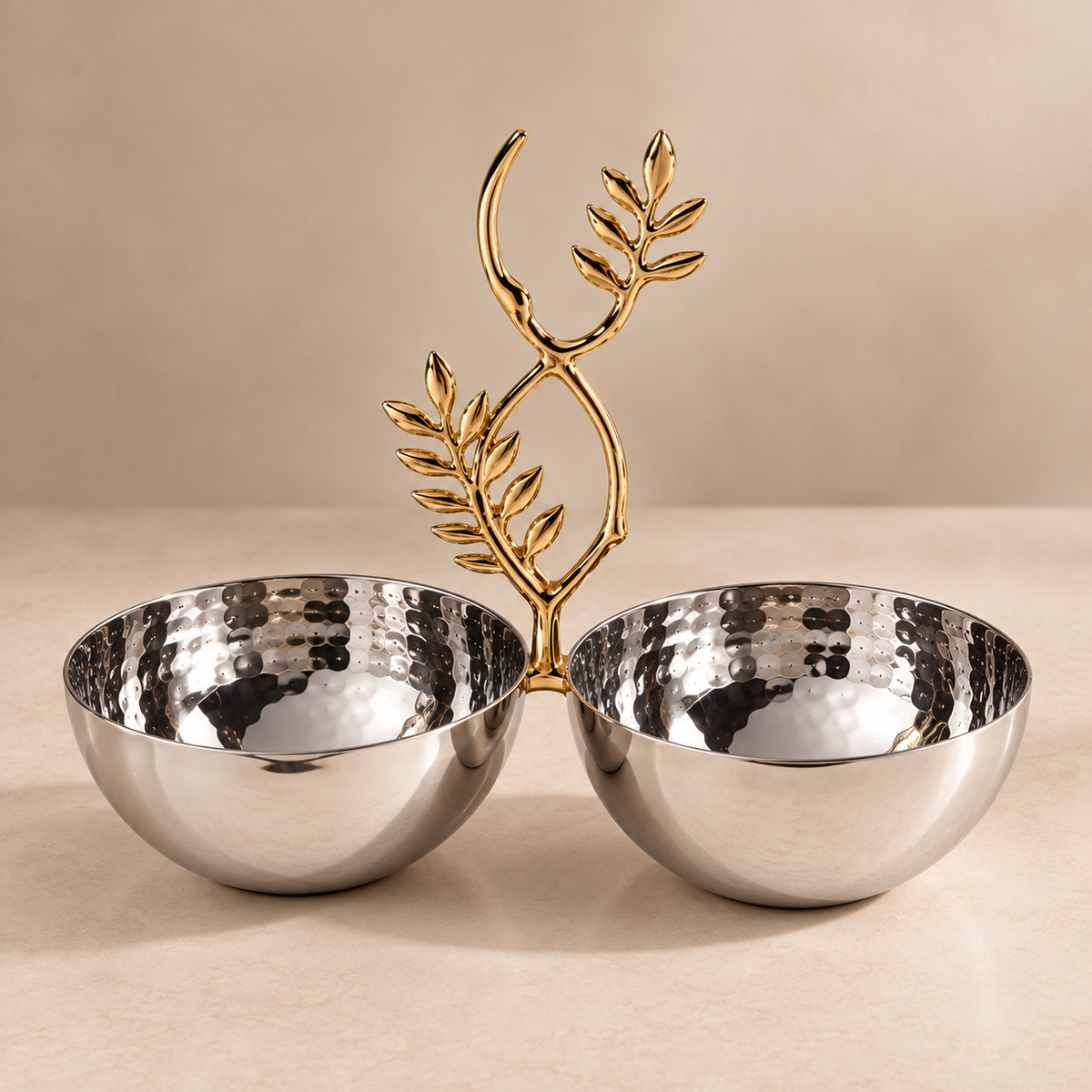 Karaca New Year Carmenta Set of 2 Snack Bowls – Silver/Gold Accent, 153.09.01.9470