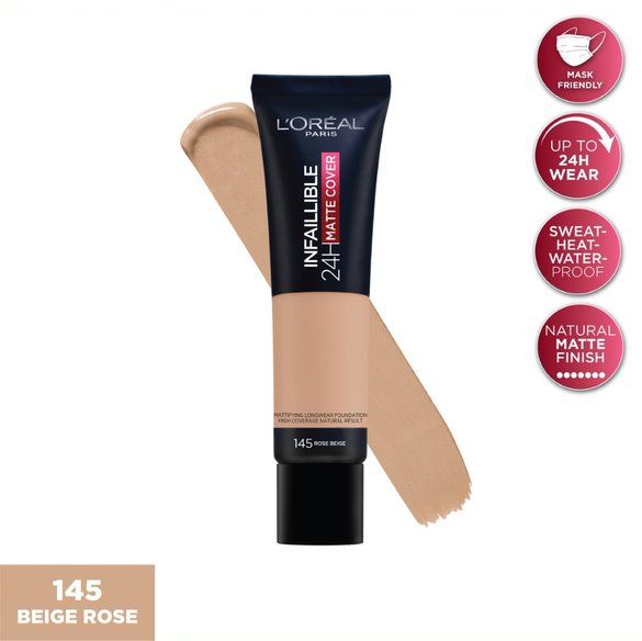 L'Oreal Paris, Infaillible 24H Matte Cover Foundation- 145 Rose Beige