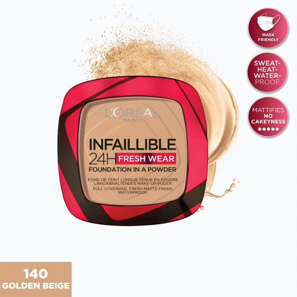 L'Oreal Paris, Infaillible 24H Fresh Wear Foundation Make Up 24Th Duration ,140 Golden Beige