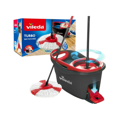 Vileda Turbo 163422 Rotating Mop Bucket Set with Foot Pedal |Telescopic Handle 85 – 123 cm