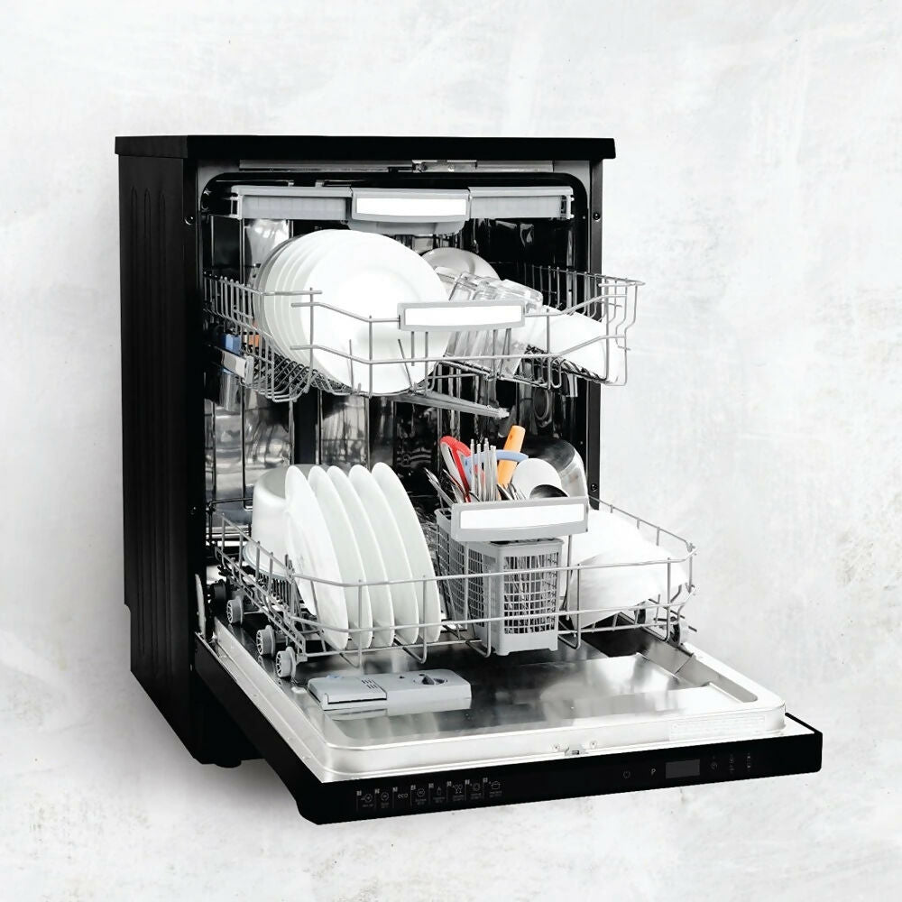 France Dishwasher, 15 Settings, 9 Programs, Auto Open Door - [Black Glass], FRN-D11054BGL