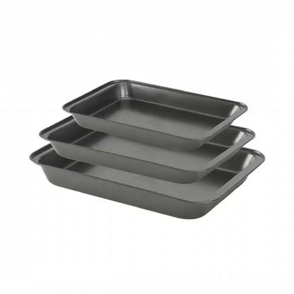Betty Crocker Non-Stick Roasting Pan Set Of 3 Pieces 28.5cm - 31.5cm - 34.5cm, Durable Materials, Easy To Clean [Grey], BC1049