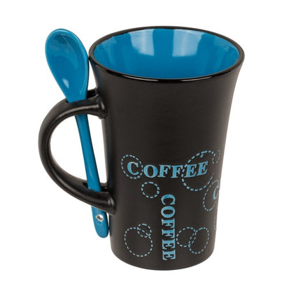 Out Of The Blue, Mug Black Ceramic With Spoon Coffee 12X9Cm 400Ml #78/7979, Available in Different Colors