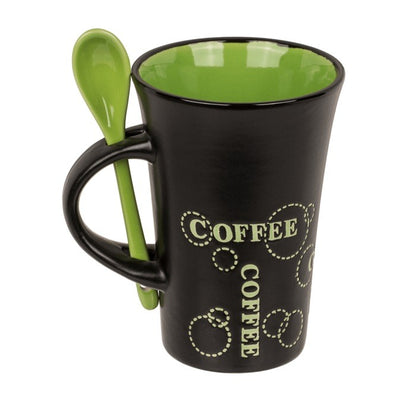 Out Of The Blue, Mug Black Ceramic With Spoon Coffee 12X9Cm 400Ml #78/7979, Available in Different Colors