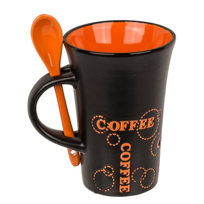 Out Of The Blue, Mug Black Ceramic With Spoon Coffee 12X9Cm 400Ml #78/7979, Available in Different Colors
