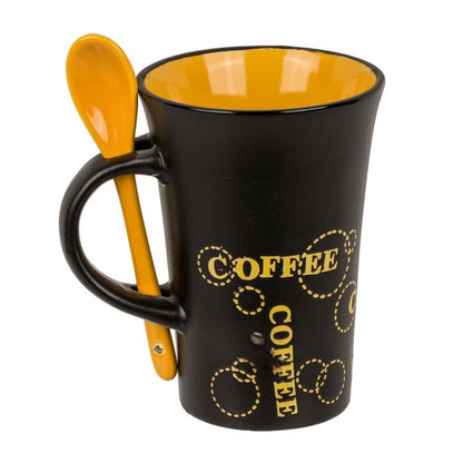 Out Of The Blue, Mug Black Ceramic With Spoon Coffee 12X9Cm 400Ml #78/7979, Available in Different Colors