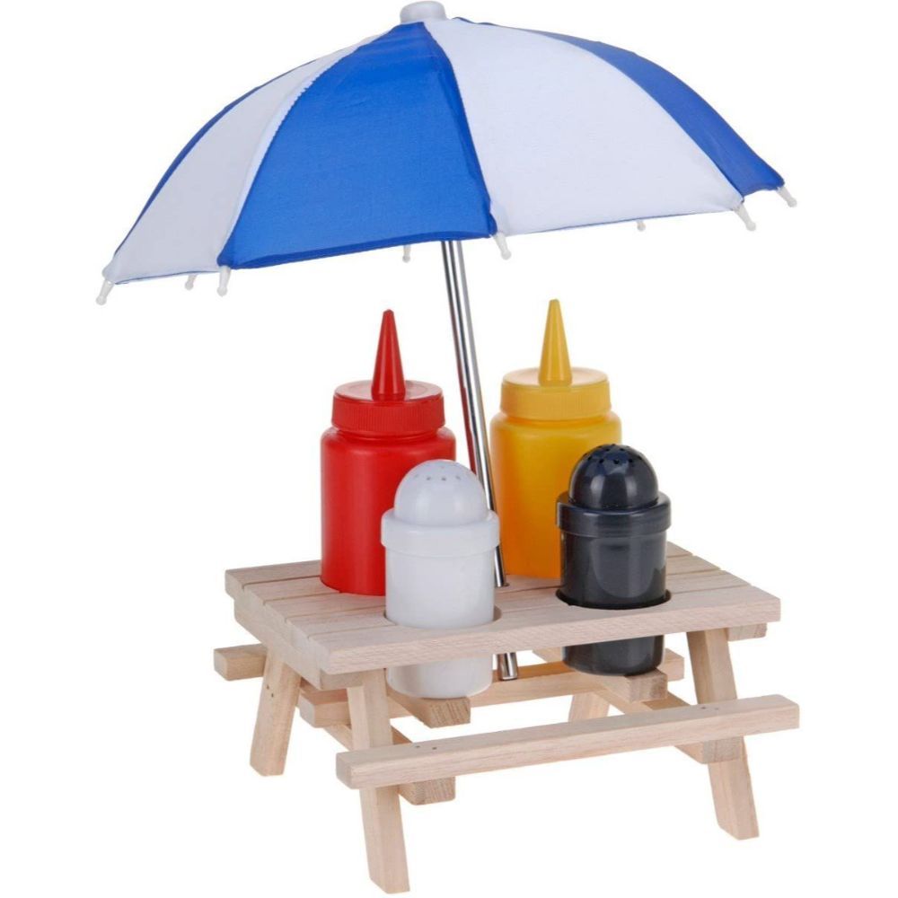 Out Of The Blue, Condiment Holder Picnic Table With Umbrella, 71/3086
